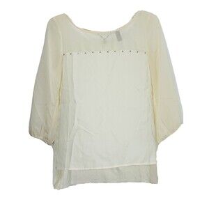 Buckle BKE Boutique White Beige Semi Sheer Blouse Top  Sz S Bling